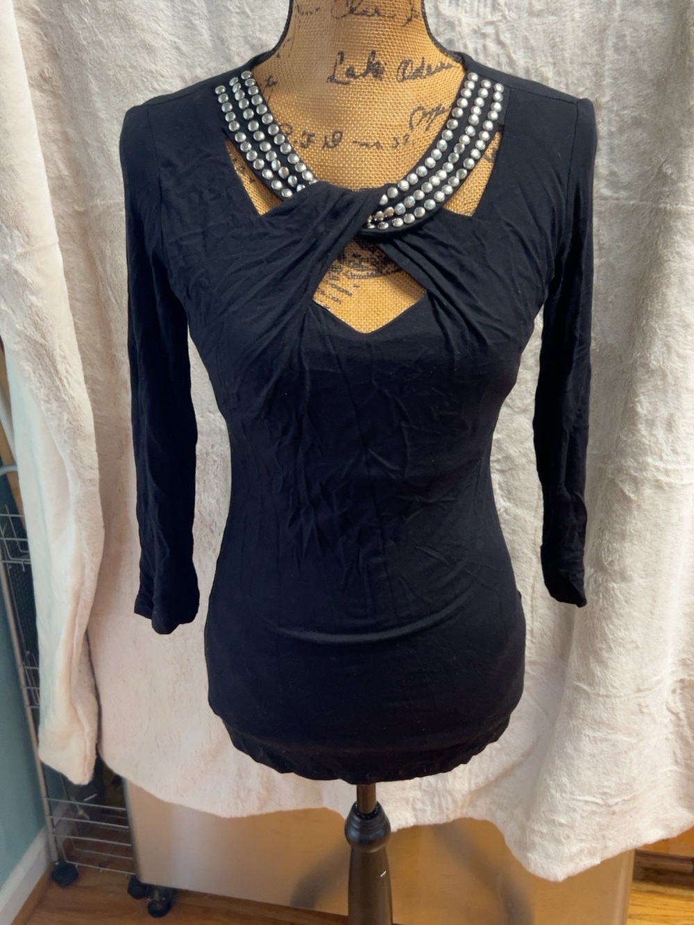 VENUS Black Silver Studded Cutout Top Size S